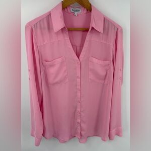 Express women’s the portofino bubble gum pink button up long sleeve shirt size L